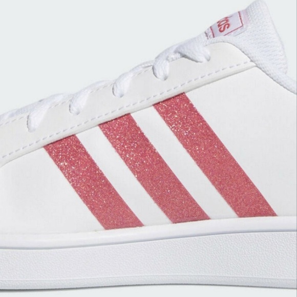 Adidas Grand Court Pink Glitter Sneakers Women’s 6 Youth 4.5 - Picture 2 of 7